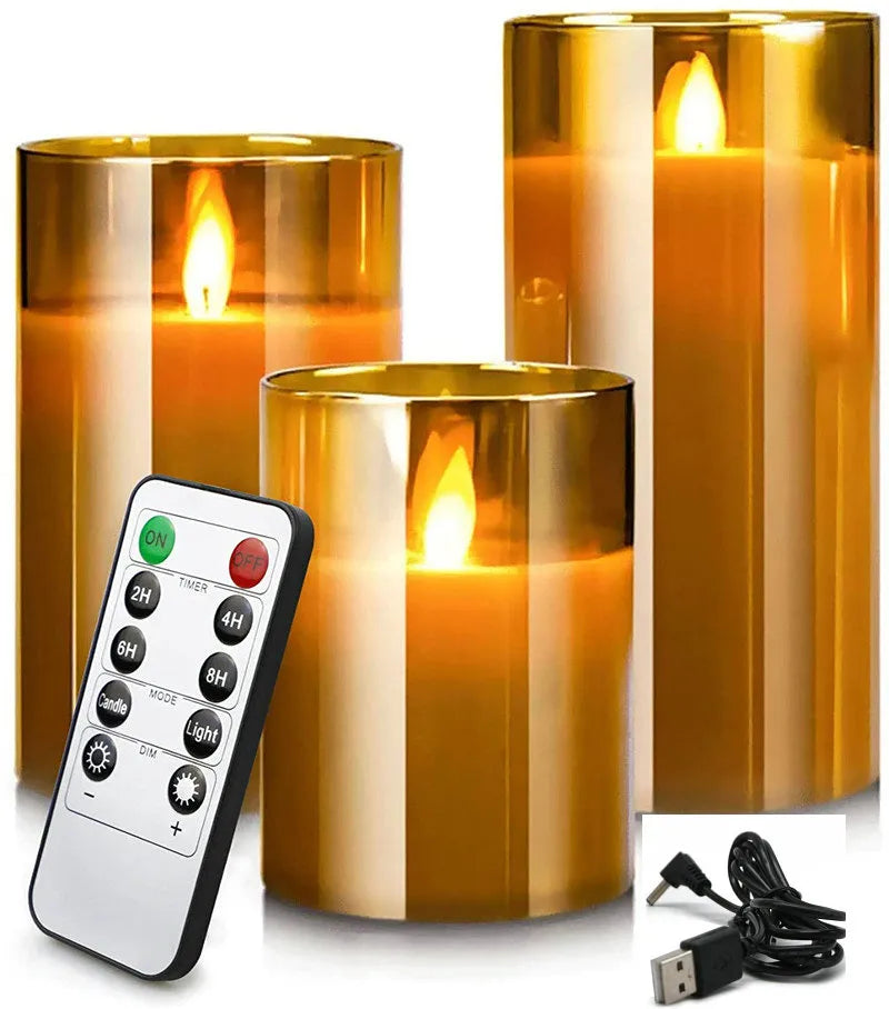 LED Flameless Pillar Candles USB